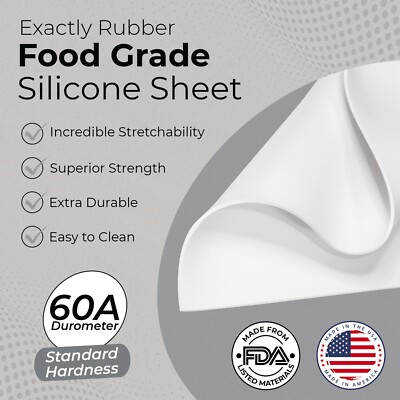 FDA White Silicone Rubber Sheet, 60A 1/16 x 18 x 18'' Food Grade Gasket Material