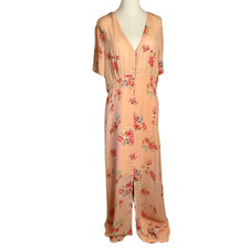 Asos Womens Size 14 Maxi Dress Orange Floral Short Sleeve V Neck Button Front