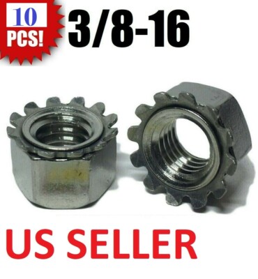 (Qty 10) 3/8-16 Kep Hex Star Lock Nuts Zinc plated steel coarse thread 3/8'' 16