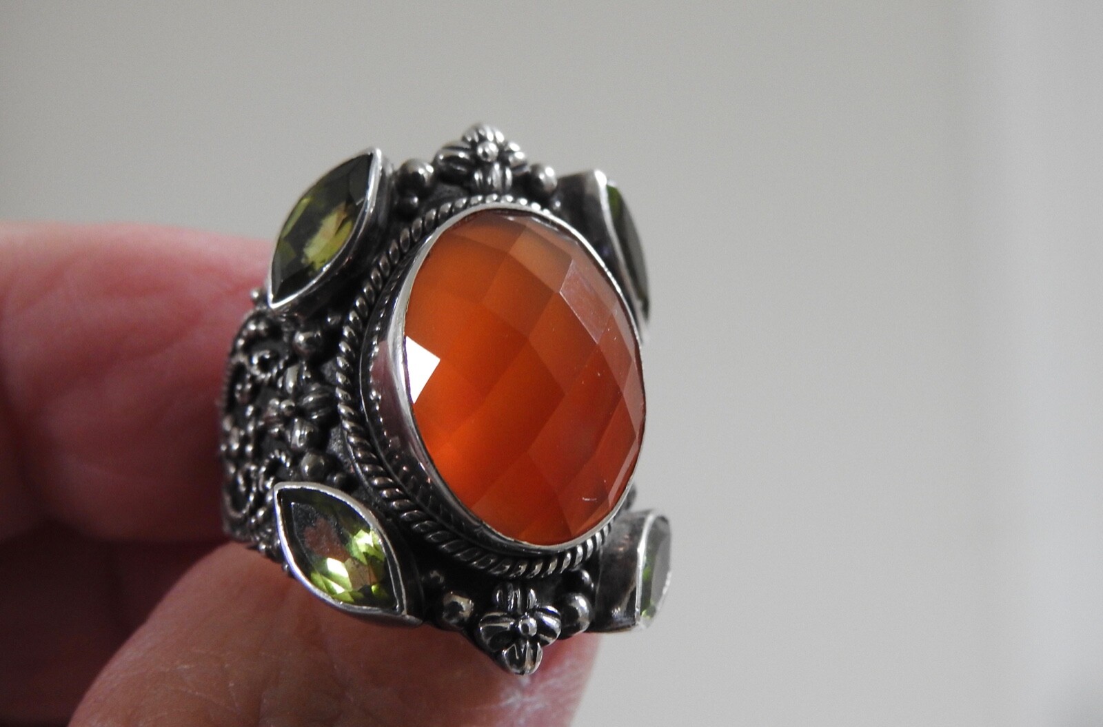 Peridot & translucent orange agate STERLING SILVE… - image 7