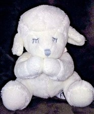 Russ Berrie White Praying Lamb Sheep 26256 Pink Bow Recites the Bedtime Prayer