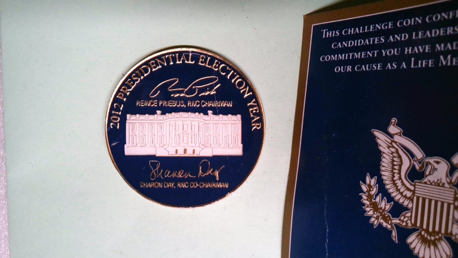 CHALLENGE COIN REPUBLICAN NATIONAL COMMITTEE LIFE MEMBER 2012 PRESIDENTIAL ELECT
