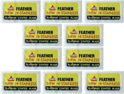 100X Feather Double Edge Razor Blades Platinum Coated Hi-Stainless Steel Jpn Ma