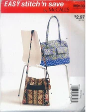 OOP McCalls 9133 Accessories Bags 2 Styles Purses Tote Sewing Pattern  Misses
