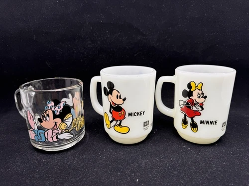 Lot of Vintage Anchor Hocking / Fire King Mugs - Mickey Mouse Minnie Disney