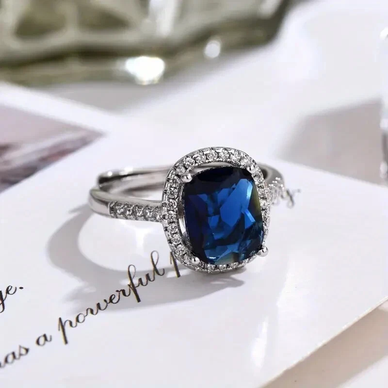 Juego de Pendientes Collar Anillo Nupcial Creado en Laboratorio Zafiro Azul Chapado en Oro Blanco 14K Foto 4 de 4