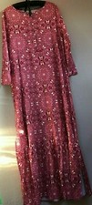 Misslook Women Pink Floral 3/4 Sleeve Ruffle Hem Long Maxi Dress Small Side Slit