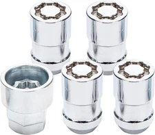 Cartman Universal Chrome Wheel Lock Set(M12 x 1.5 Thread Size), 4 Locks / 1 Key