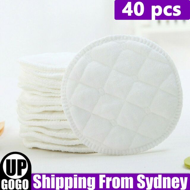 40PCS Bamboo Reusable Breast Pad Nursing Organic Plain Washable Pads White Pads