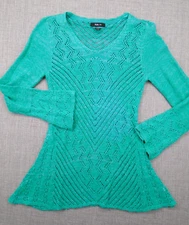 Women's Open Knit Top Medium Turquoise Style & Co. Long Top