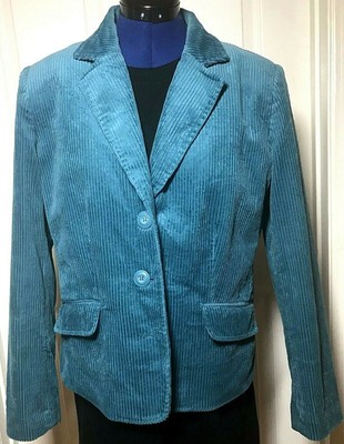 Dressbarn Womens Corduroy Jacket Blazer Coat Teal Turquoise