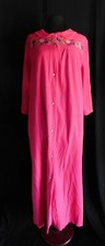 Pink vintage Julie Girl flannel long robe, blue,green,white emb, Polyester/Cotto