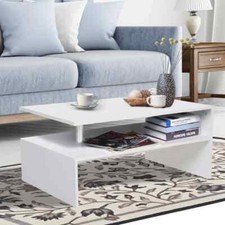 2 Tier Coffee Table End/Side Table Modern Design w/Open Shelf Living Room White