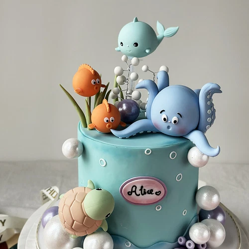 7x Ocean Cake Topper Decoration Under the Sea Ornament Octopus Whale Turtle Fish - Bild 10 von 11