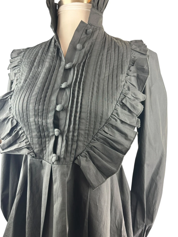*Defectuosa* Blusa Negra Elección Victoriana Steampunk Bruja Gótica Botón Top Mediana Foto 3 de 4