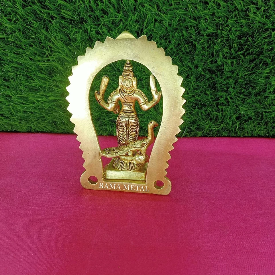 Brass Murugan Idol Statue For Home Office Temple Decor Antique Finish - Image 4 of 4