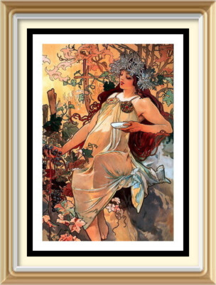 Alphonse Mucha Jugendstil Dame HERBST JAHRESZEITEN Vintage Wohndeko 7x5 Wandbild