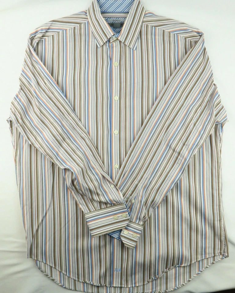 Camisa Johnston Murphy Para Hombres Rayas Verticales Multicolor Puño Abatible Yugo Dividido L Foto 2 de 4