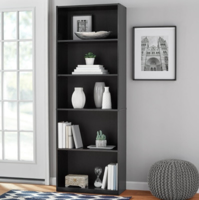 5-Shelf Bookcase with Adjustable Shelves, True Black Oak
