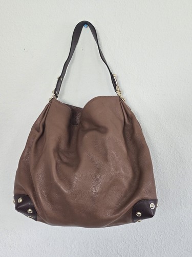 Michael Kors Pebbled Leather Hobo Handbag Womens Walnut Brown Gold Large - Picture 5 of 18