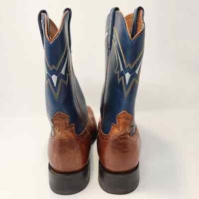 Road Wolf Mens Blue Brown Leather Western Cowboy Boots 8 M  display picture 2