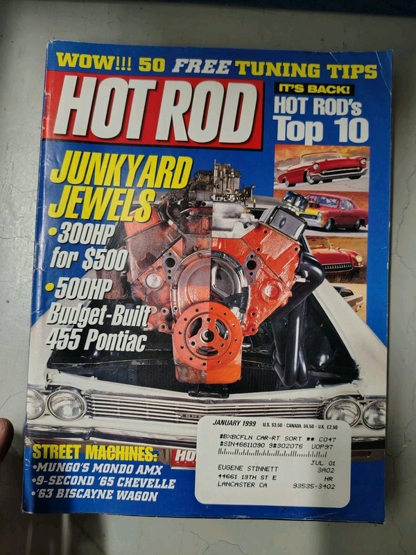 hOT rOD! - JAN 1999 - JUNK YARD JEWELS - BUDGET BUILDS - 9 SEC. 65' CHEVELLE