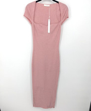 One Grey Day Dress Womens XL Pink Midi Knit Wool Blend Ribbed Bodycon OGD