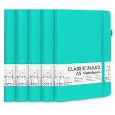 5 Pack Notebooks Journals Bulk, Hardcover Notebook Classic Ruled Lined 5 Aqua