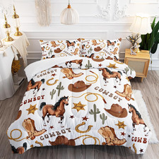 Wild West Horse Bedding Set - 3PC Comforter Pillowcases for Kids Teens