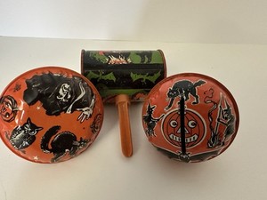 Vintage Halloween Toys Noisemakers, Tin Rattlers