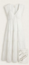 Saevely White Solid Maxi Dress 1XL V-Neck Flutter Sleeve Lace Trim Tiered