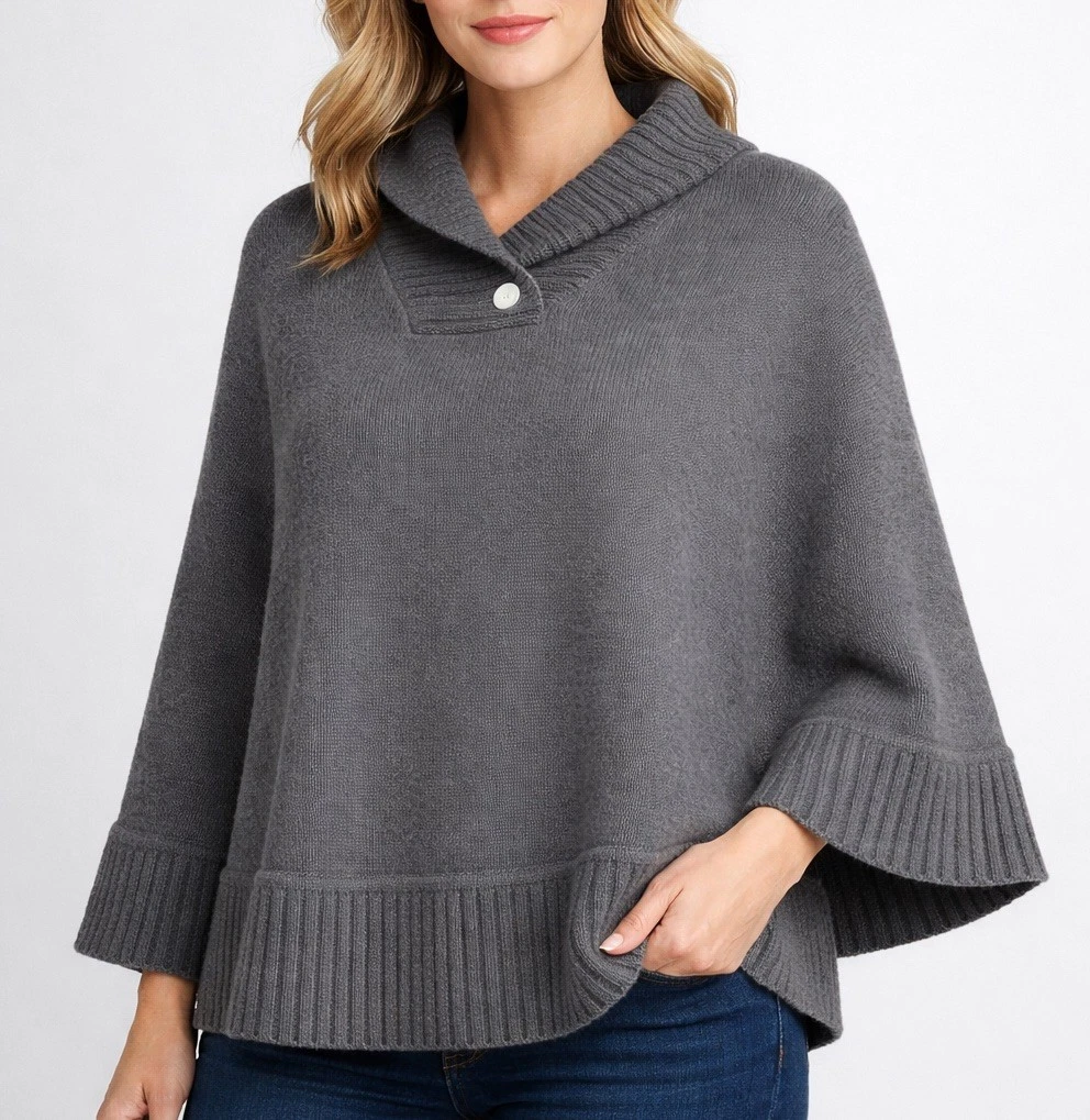 Portolano Gray Lambswool Angora Knit Poncho Cape Sweater One Size NWT $200