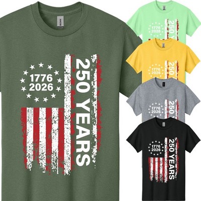 Distressed American Flag 250 Years Mens T-Shirt Patriotic 4th Of July Gift Tee