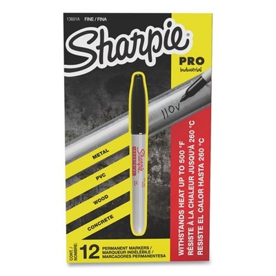 Sharpie 13601 Industrial Permanent Markers, Fine Bullet Tip, Black, Dozen