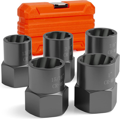 5PCS Bolt Extractor Kit Heavy Duty, 1/2'' Drive Impact Lug Nut Remover Tool, Nut