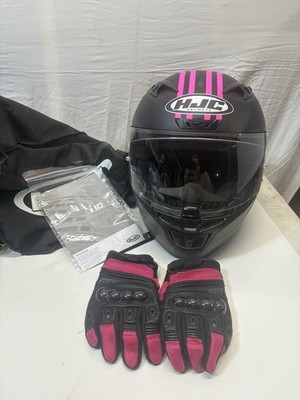 HJC i10 Strix Motorcycle Helmet Matte Black & Pink XL  Snell DOT i-10 BILT glove