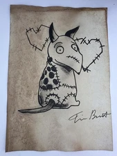 Tim Burton COA Art Painting Original Drawing Vintage Paper Signed