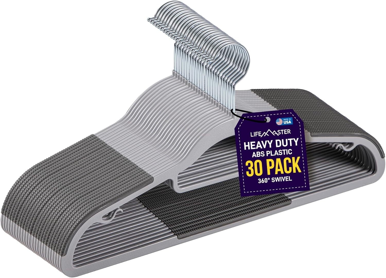 Durable Non-Slip Gray Plastic Hangers - 30-Piece Premium Sturdy Set