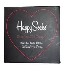 Happy Socks Unisex Crew Socks Hearts Love Gift Box 3 Pairs Red and Black Sealed