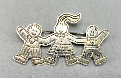 Sterling Silver "Happy Children" Brooch