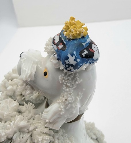 Weißer Spaghettibesatz französischer Pudel Vintage MCM Keramik 5,5" Hund Figur LESEN - Bild 15 von 15