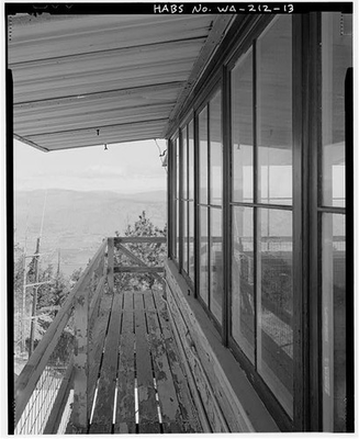 #ad 13. Detail showing walkway west side lookout windows shutters open position. $9.99