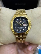 Rear Seiko 5 Superior Automatic 23 Jewels Gold Black Dial7S36  Day/Date MenWatch