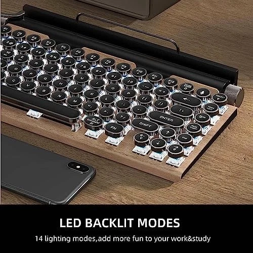 Mechanical Gaming Keyboard, Typewriter Retro Punk Gaming Keyboard, Bluetooth ... - Image 2 of 4