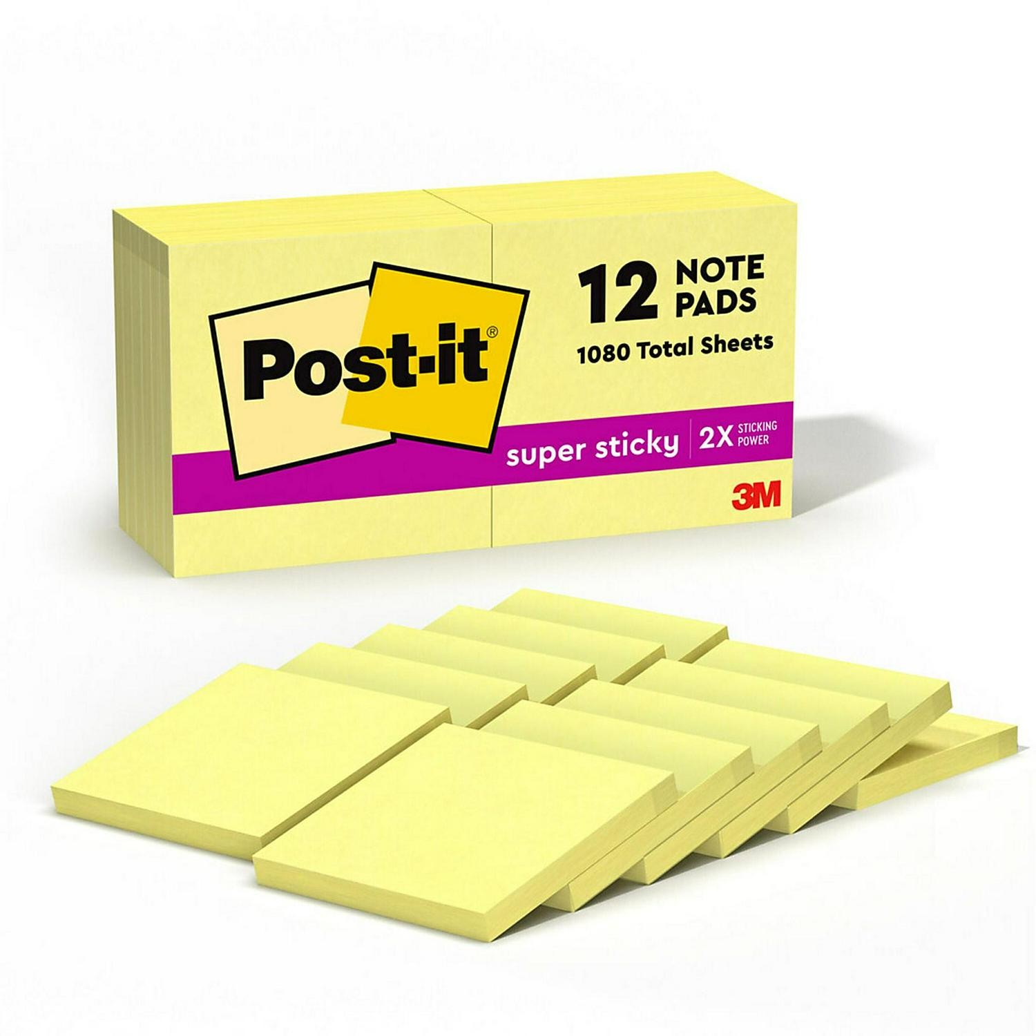 Super Sticky Post-it Notes 3x3 Inches, 12 Pads, 2x Adhesive Power - 65412SSCY|10303-image