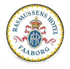 Rasmussens Hotel Faaborg Denmark Danmark Vintage Unused Luggage Label Royal