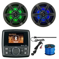 Marine Receiver, 2x 6.5" 120W LED Speakers, Grilles, Wire, Antenna, USB Adapter