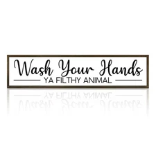 Rustic Classic Pine Wooden Sign, 'Wash Your Hands Ya Filthy Animal', Humorous...