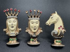 Vintage 1940s Crown Trifari Sterling Silver Enamel Chess Trio Set Dress Fur Clip