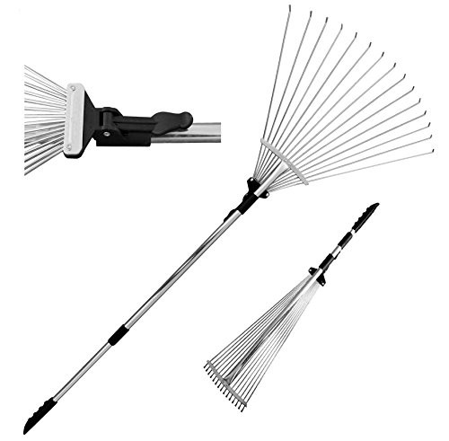 J16A Telescopic Metal Rake, 63 Inch Adjustable Folding Leaves Rake for Quick - Picture 2 of 8